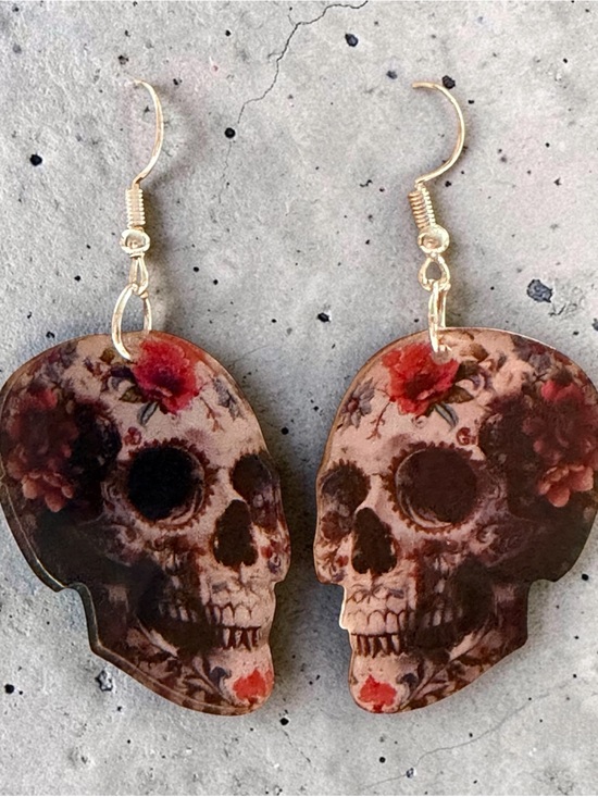 Jewelry - Floral Skull Dangle Earrings